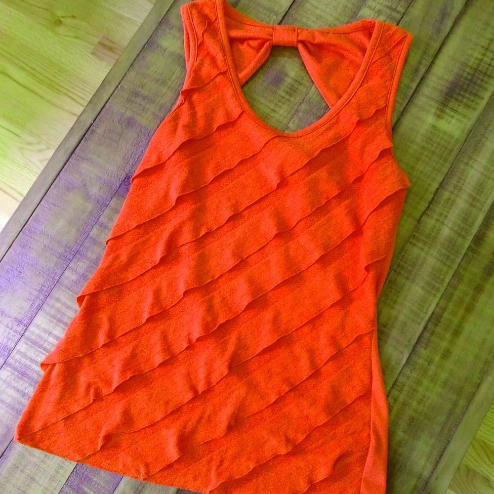A. Byer Sleeveless Ruffled Top, Orange, Small